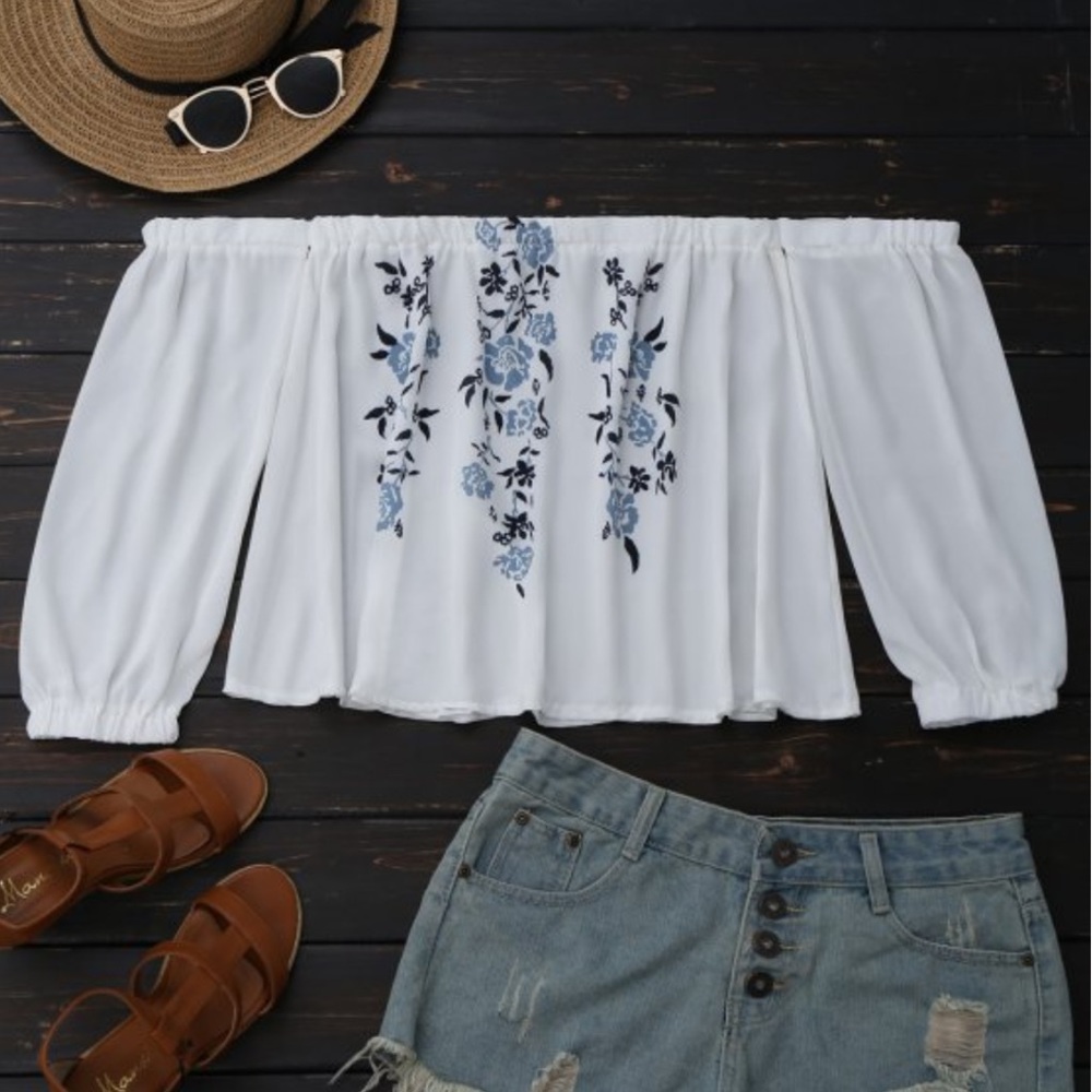 Floral off-shoulder chiffon blouse